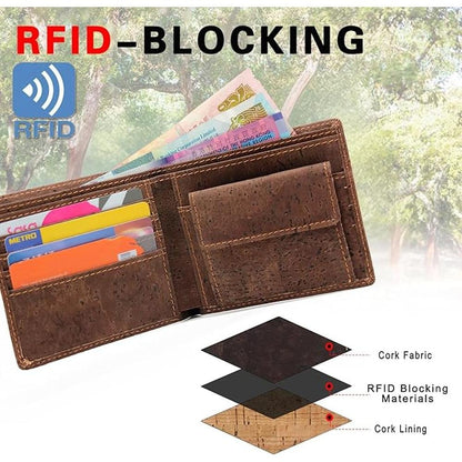 Vegan Boshiho: RFID Blocking Cork Wallet Slim Bifold – Close-up Detail