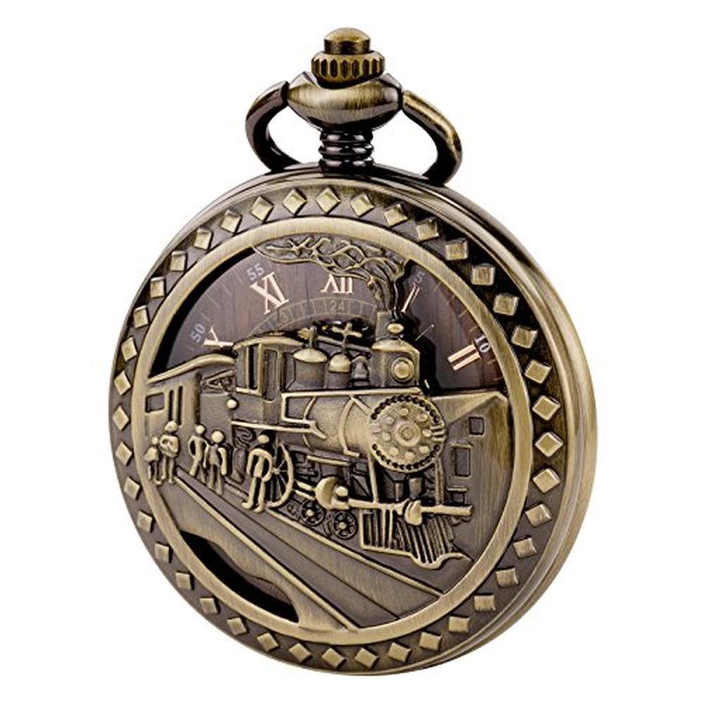 Treeweto Antique: Mens Pocket Watch Skeleton Mechanical – Front View
