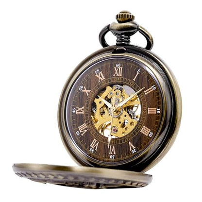 Treeweto Antique: Mens Pocket Watch Skeleton Mechanical – Side View