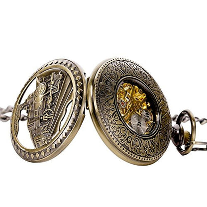 Treeweto Antique: Mens Pocket Watch Skeleton Mechanical – In Use