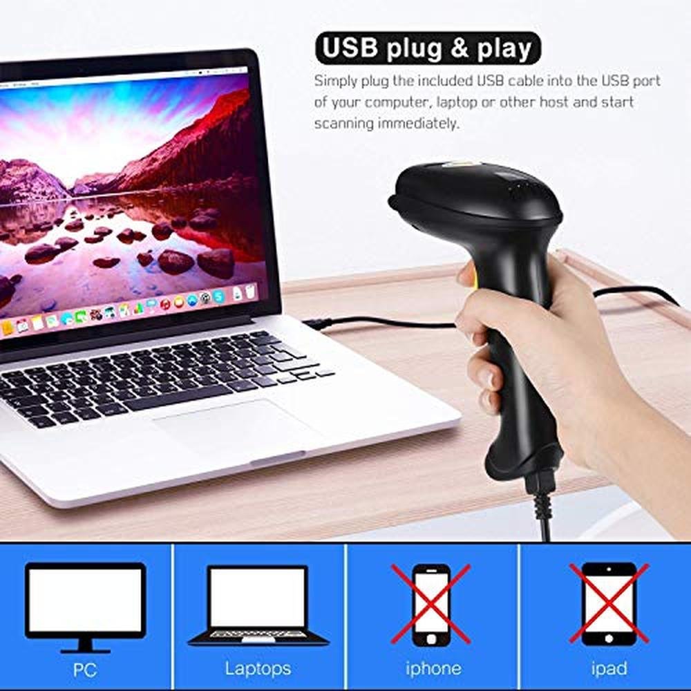 Scanner Wonenice: WoneNice Hands-Free USB Barcode Scanner – Side View