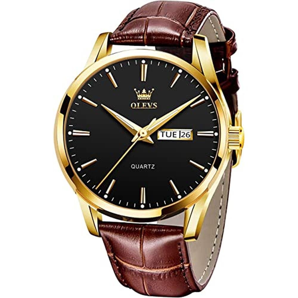 Watches OLEVS: OLEVS Brown Leather Analog Quartz Fashion – Front View