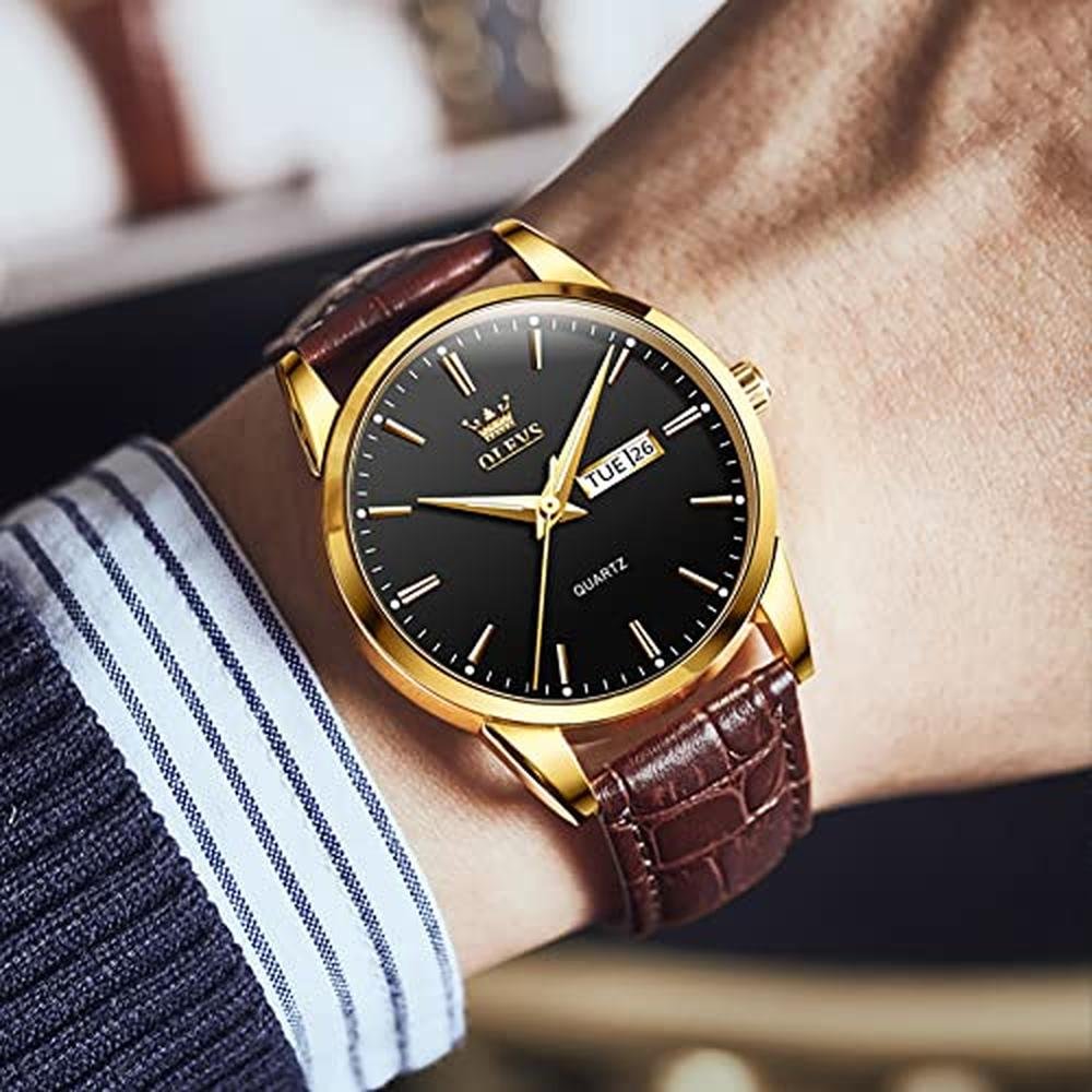 Watches OLEVS: OLEVS Brown Leather Analog Quartz Fashion – Side View