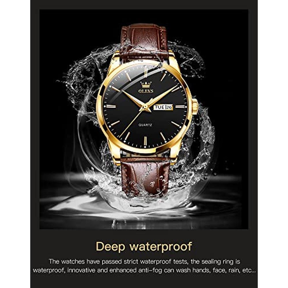 Watches OLEVS: OLEVS Brown Leather Analog Quartz Fashion – Close-up Detail
