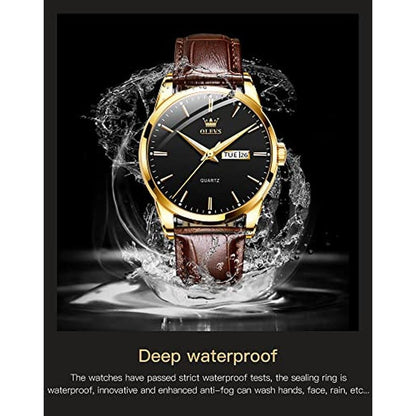 Watches OLEVS: OLEVS Brown Leather Analog Quartz Fashion – Close-up Detail