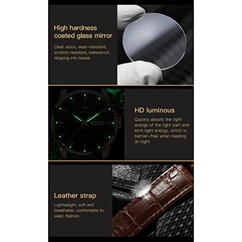 Watches OLEVS: OLEVS Brown Leather Analog Quartz Fashion – In Use