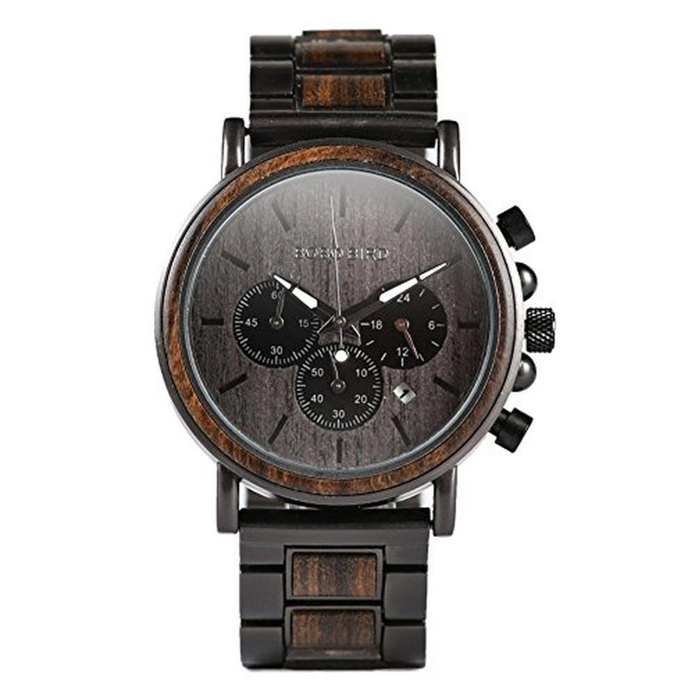 2win Mens Wooden Watches: Luxury Stainless Steel Wood Watch – Front View
