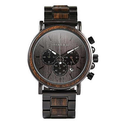 2win Mens Wooden Watches: Luxury Stainless Steel Wood Watch – Front View