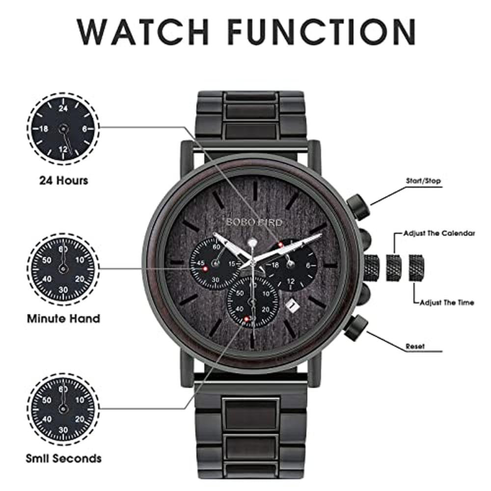 2win Mens Wooden Watches: Luxury Stainless Steel Wood Watch – Side View