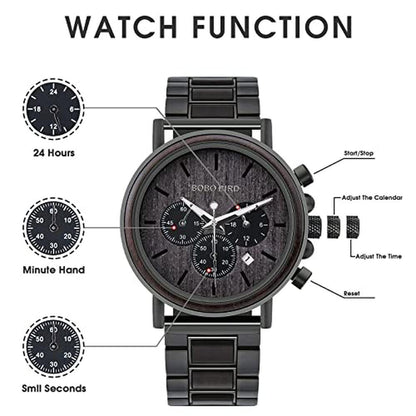 2win Mens Wooden Watches: Luxury Stainless Steel Wood Watch – Side View