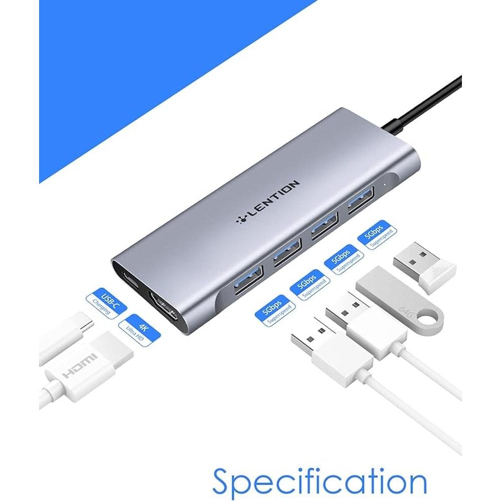 LENTION USB-C Multi-Port Hub with 4K HDMI Output – Side View