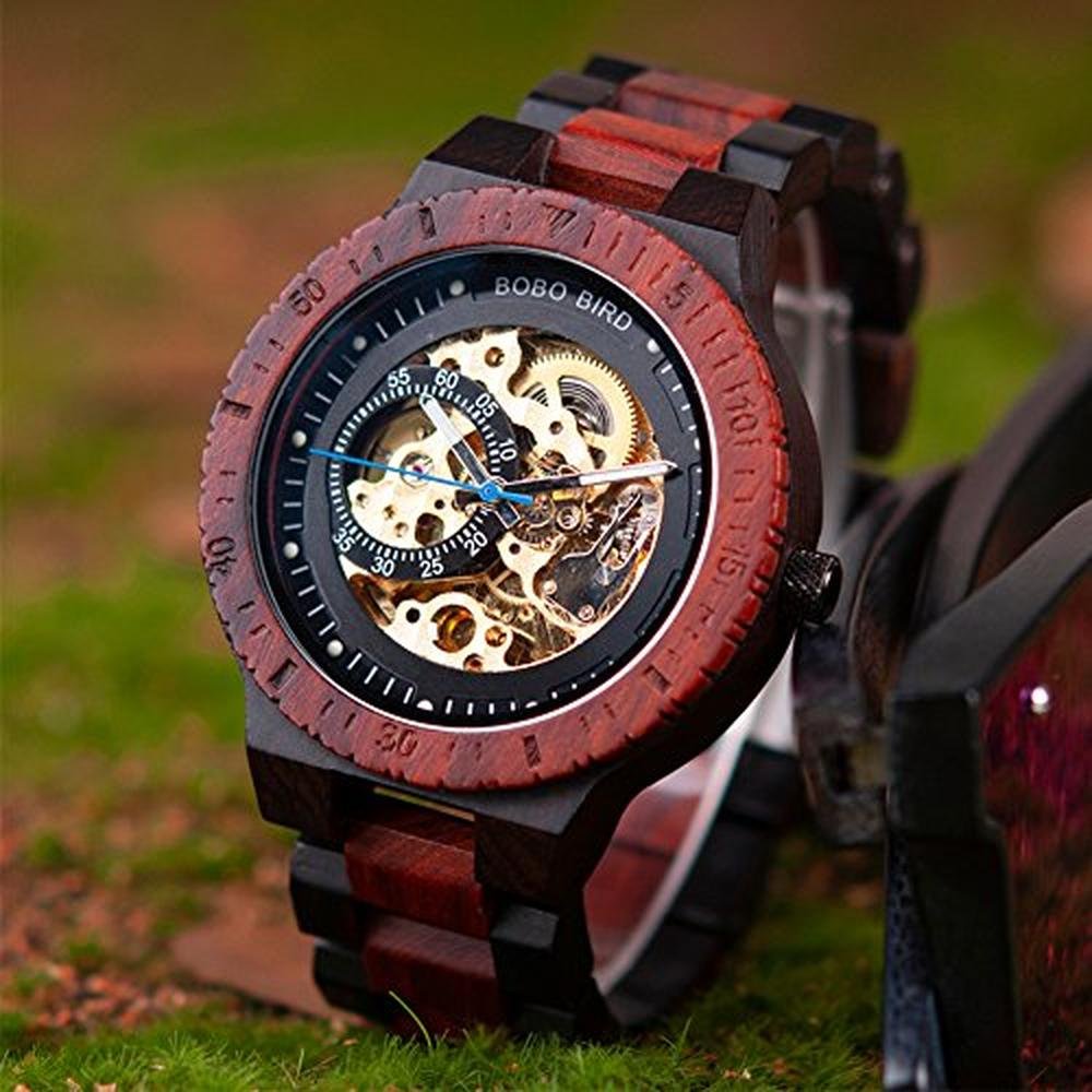 BOBO BIRD Mens Wooden Watch: Luxury Mechanical Timepiece – Side View