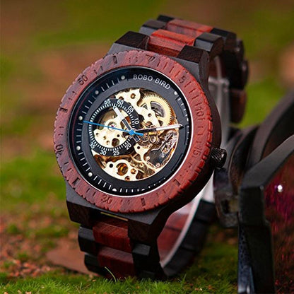 BOBO BIRD Mens Wooden Watch: Luxury Mechanical Timepiece – Side View