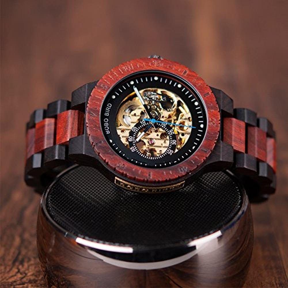 BOBO BIRD Mens Wooden Watch: Luxury Mechanical Timepiece – Close-up Detail