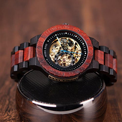 BOBO BIRD Mens Wooden Watch: Luxury Mechanical Timepiece – Close-up Detail