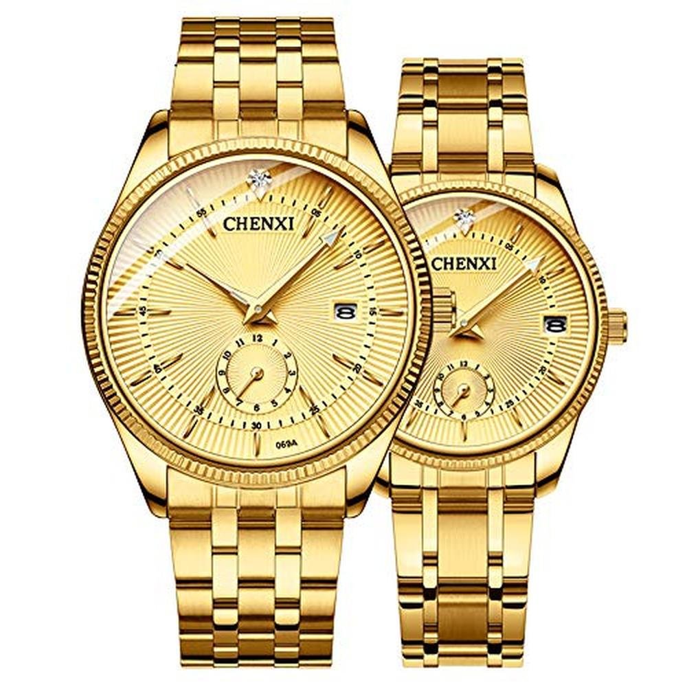 MASTOP Couple Watches: Golden Stainless Steel Waterproof – Front View