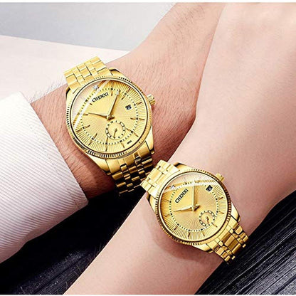 MASTOP Couple Watches: Golden Stainless Steel Waterproof – In Use
