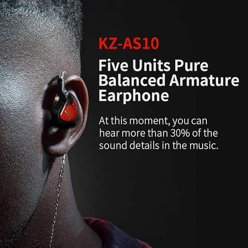 Linsoul KZ AS10 5BA HiFi Stereo in-Ear Earphone High – Side View