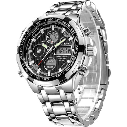 Golden Hour: Luxury Stainless Steel Analog Digital Watches – Front View