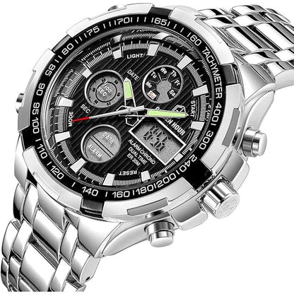 Golden Hour: Luxury Stainless Steel Analog Digital Watches – Side View