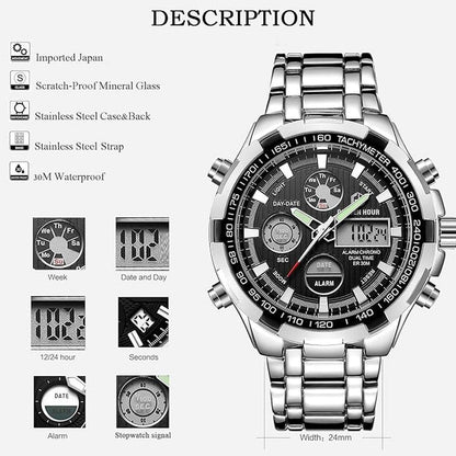 Golden Hour: Luxury Stainless Steel Analog Digital Watches – In Use