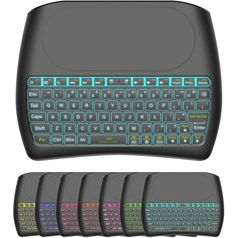Wireless Keyboard Touchpad: D8 Mini Colorful Backlit Small – Front View