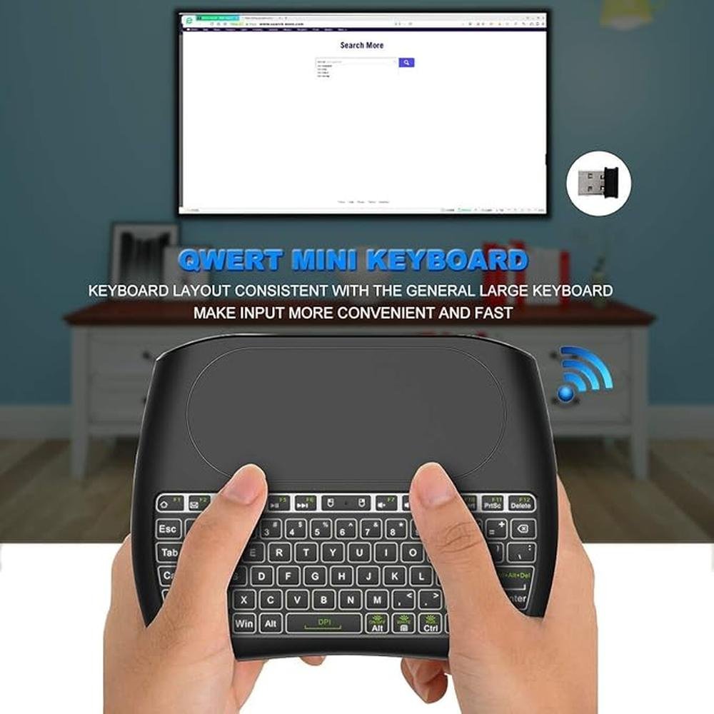 Wireless Keyboard Touchpad: D8 Mini Colorful Backlit Small – Side View