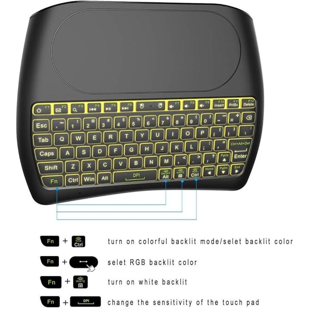 Wireless Keyboard Touchpad: D8 Mini Colorful Backlit Small – In Use