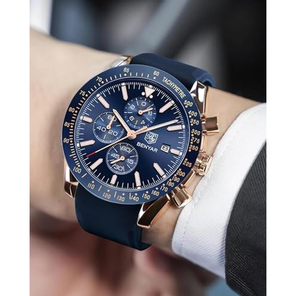 Watch Men: BY BENYAR Analog Quartz Chronograph Waterproof – Close-up Detail