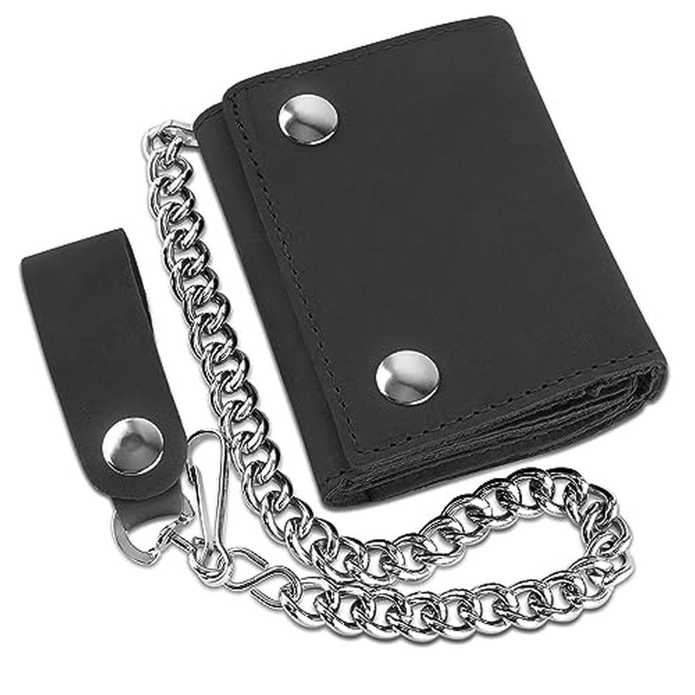 RFID Blocking Men's Tri-fold Vintage Biker Cowhide Leather – Front View