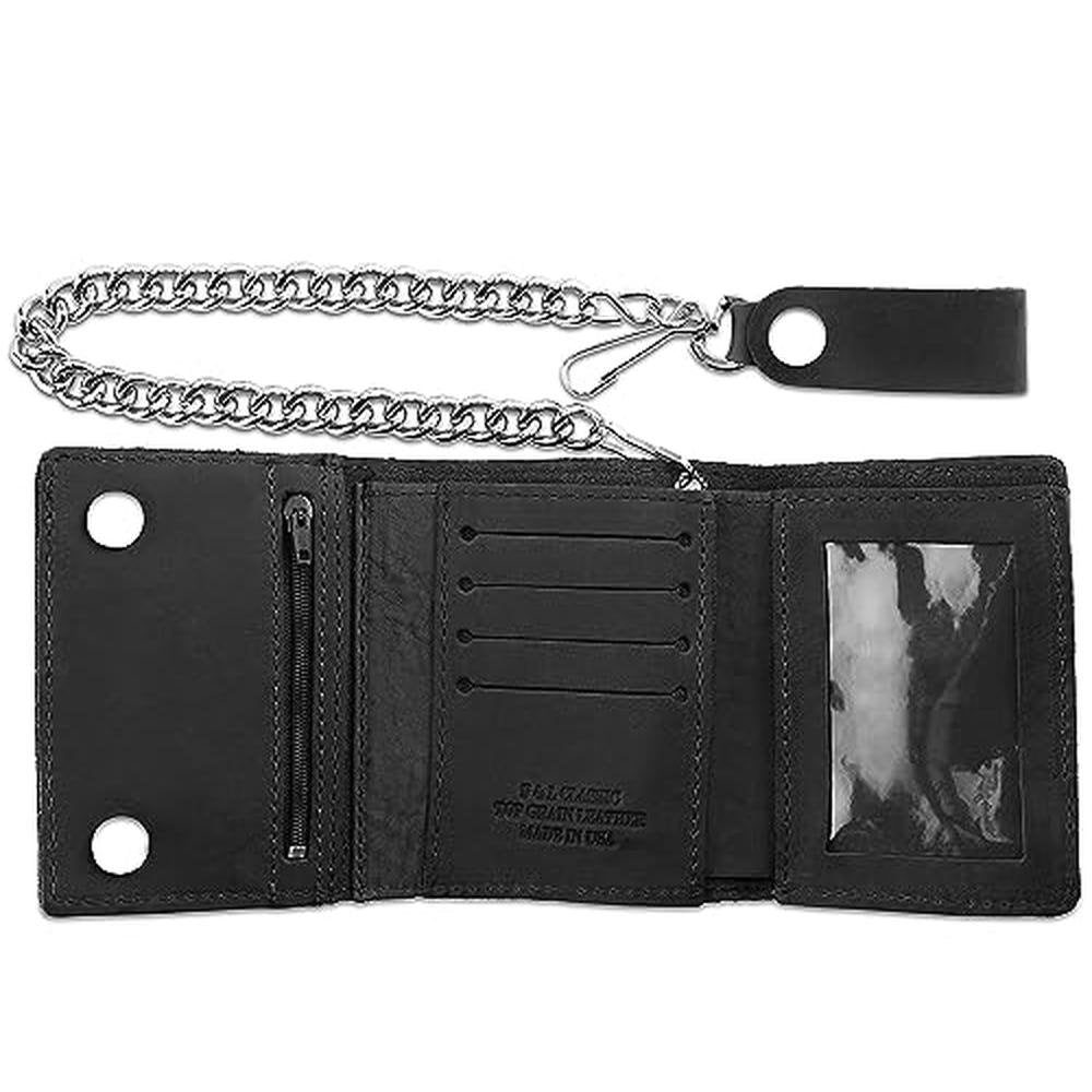 RFID Blocking Men's Tri-fold Vintage Biker Cowhide Leather – Close-up Detail