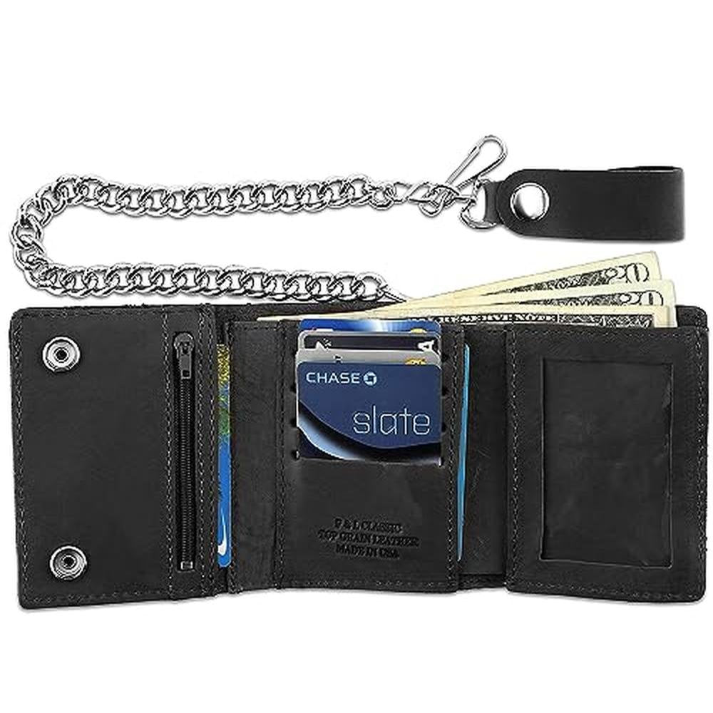 RFID Blocking Men's Tri-fold Vintage Biker Cowhide Leather – In Use
