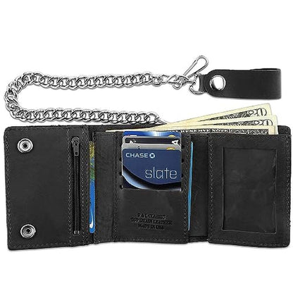 RFID Blocking Men's Tri-fold Vintage Biker Cowhide Leather – In Use