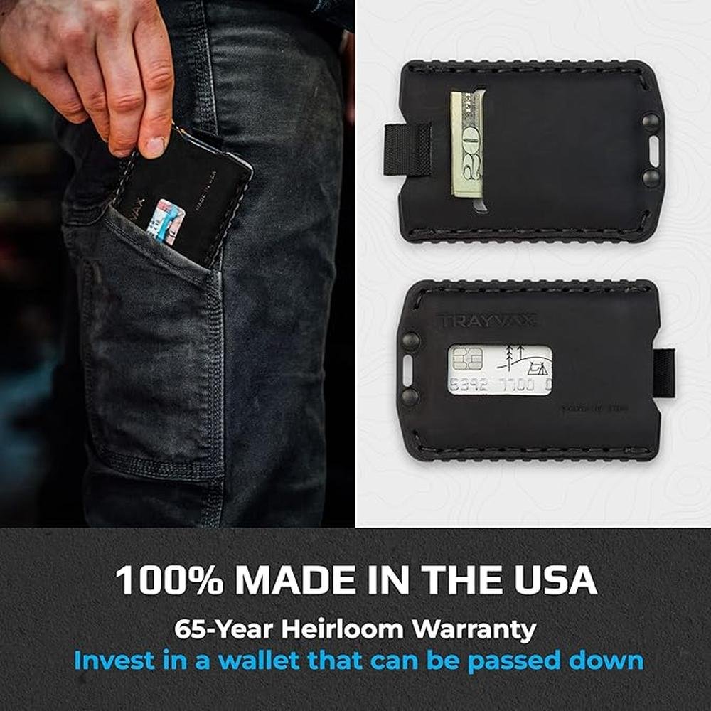 Wallet Black: Trayvax Ascent Wallet RFID Front Pocket Money – Close-up Detail