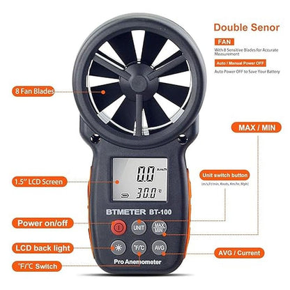 Wind Speed Meter: BTMETER BT-100 Handheld Anemometer – In Use