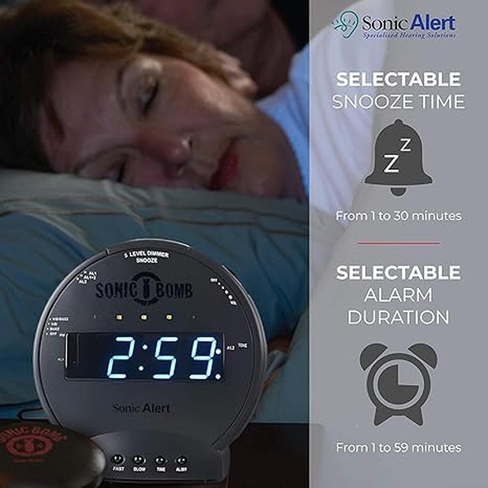 Sonic Alarm: Sonic Alert Sonic Bomb Dual Alarm Clock with – In Use