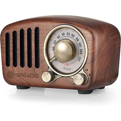 Bluetooth Radio: Vintage Greadio Walnut Wood Bluetooth – Front View