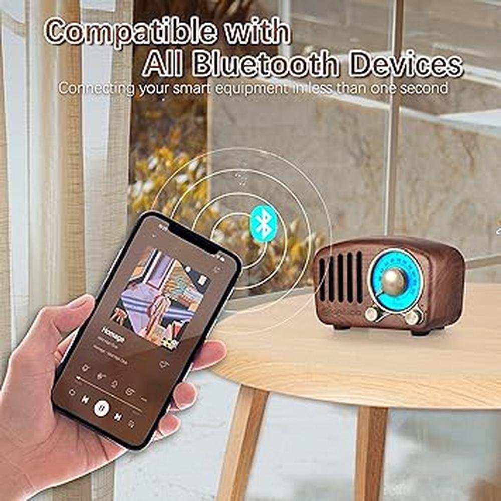 Bluetooth Radio: Vintage Greadio Walnut Wood Bluetooth – Side View
