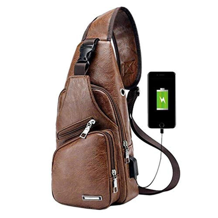 Hebetag Leather Sling Bag: Hebetag PU Leather Crossbody Bag – Front View