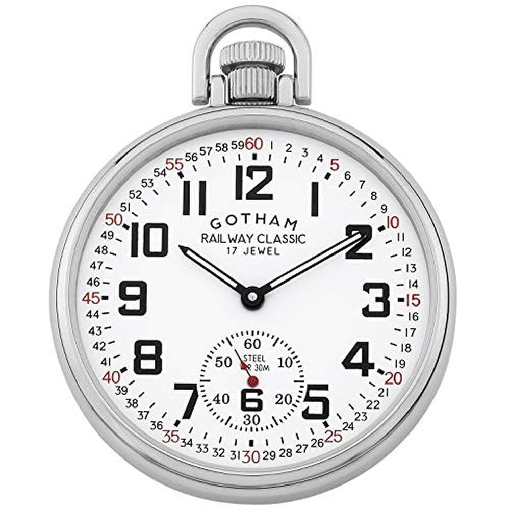 Gotham Men's Stainless Steel Mechanical Hand Wind Railroad – Front View