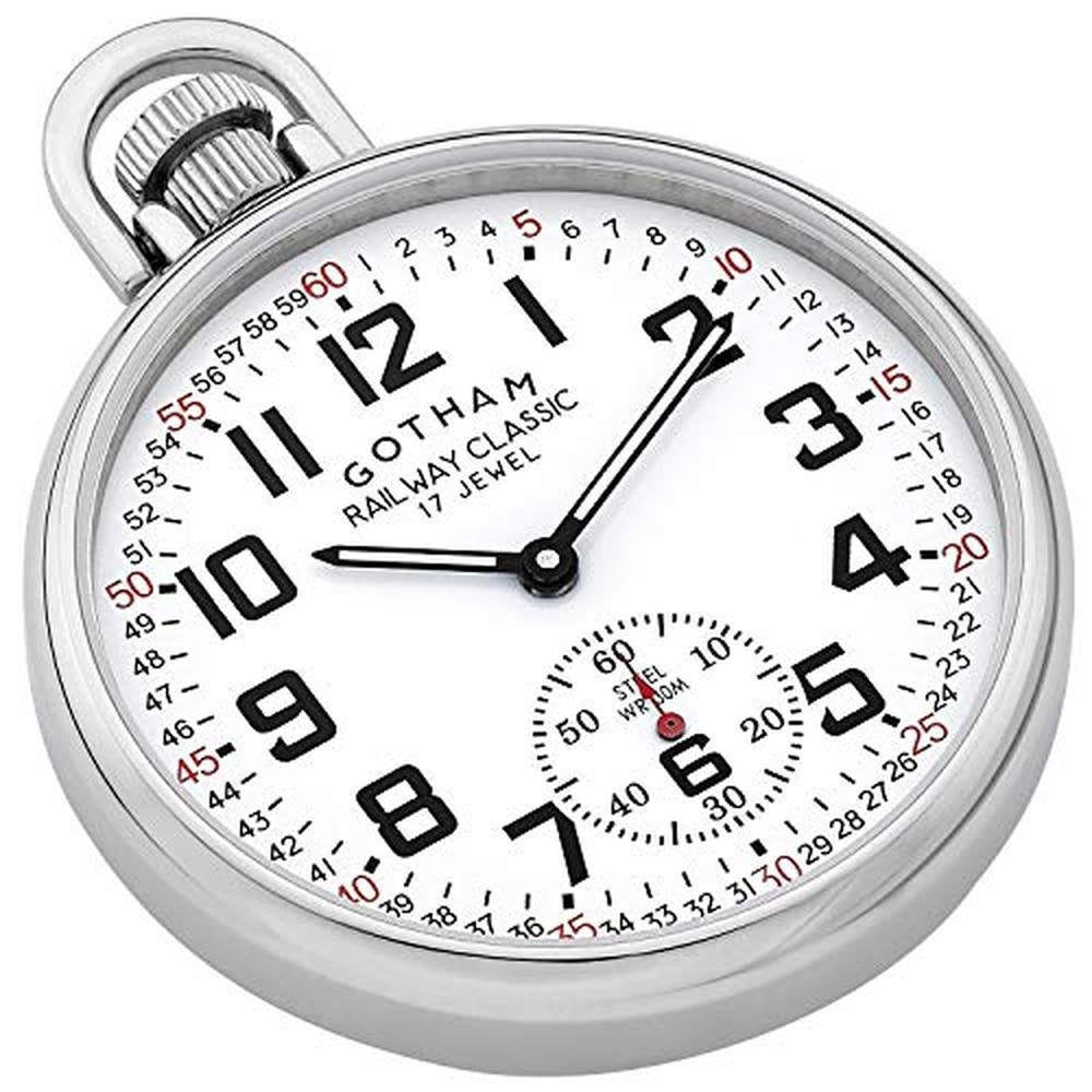 Gotham Men's Stainless Steel Mechanical Hand Wind Railroad – Side View