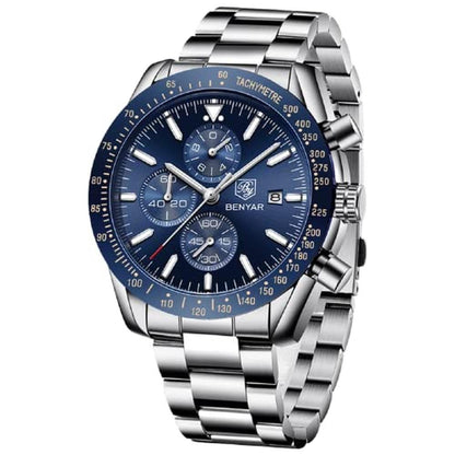 Men Watches: BY BENYAR Analog Quartz Chronograph Waterproof – Front View