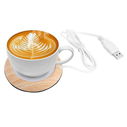 Grain Warmer: GOTOTOP USB Heated Coaster Wood Grain Cup – Front View