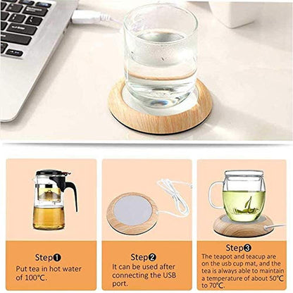 Grain Warmer: GOTOTOP USB Heated Coaster Wood Grain Cup – Side View