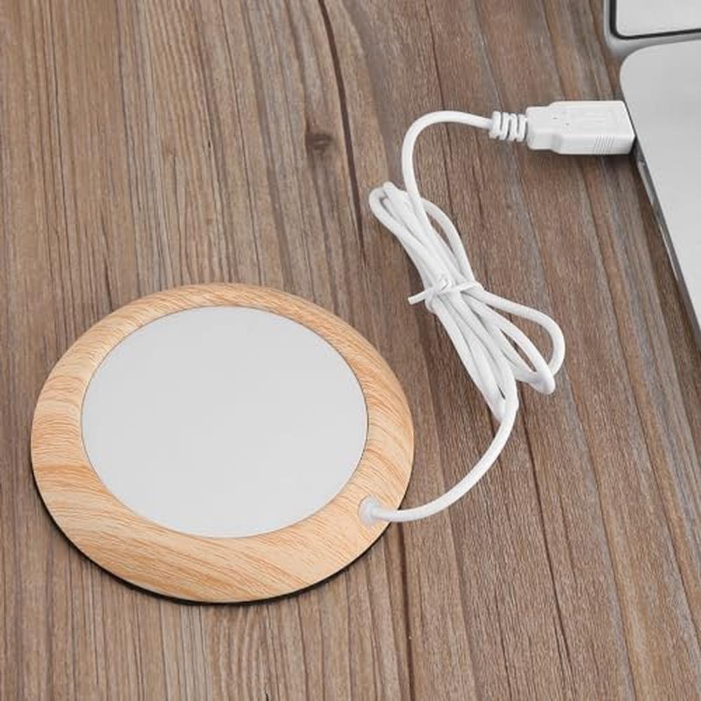 Grain Warmer: GOTOTOP USB Heated Coaster Wood Grain Cup – Close-up Detail