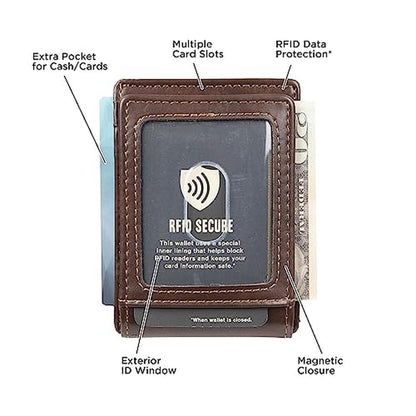 Dockers Men's Front Pocket Wallet Brown One Size – Close-up Detail