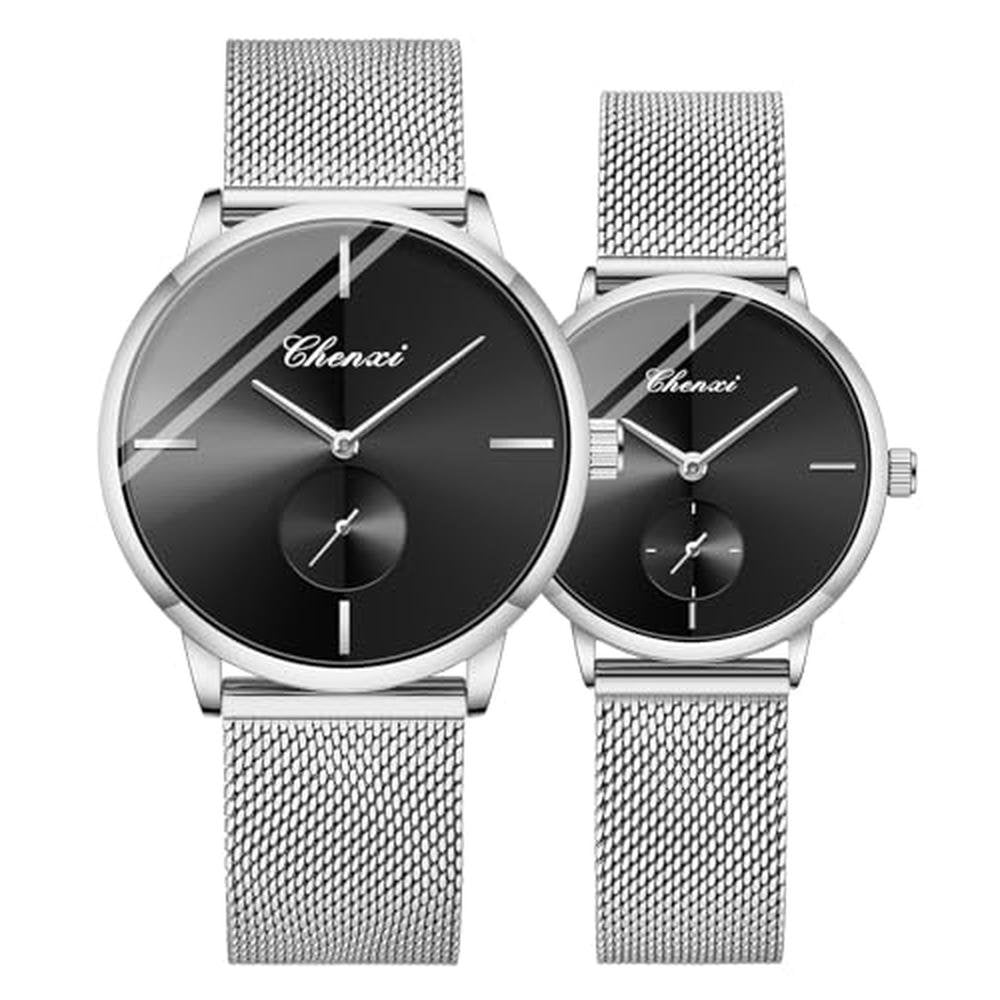Silver Mastop: MASTOP Swiss Brand Couple Watch Silver Mesh – Front View