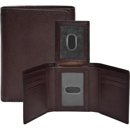 Real Leather Mens Trifold Wallet RFID Blocking Slim – Front View