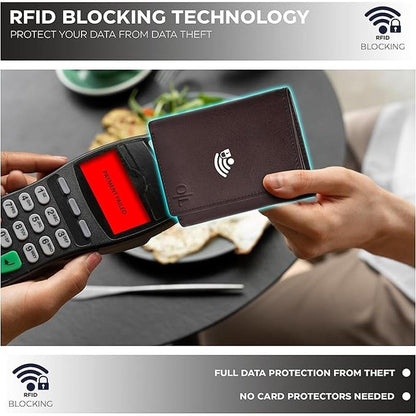 Real Leather Mens Trifold Wallet RFID Blocking Slim – Close-up Detail
