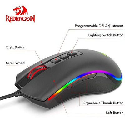 Redragon M711 Cobra RGB Optical Gaming Mouse Black – Side View